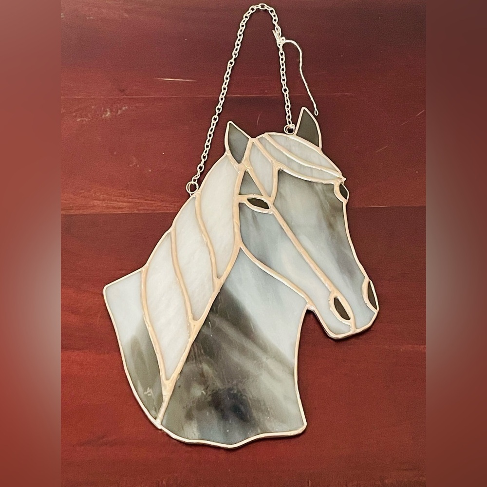 BNWOT Beautiful Custom Handmade Gray Stained Glass Horse Head - Picture 3 of 15